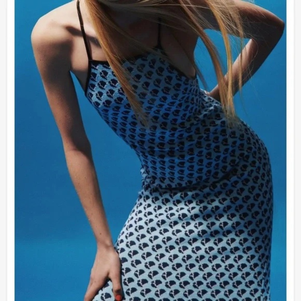 Zara Blue and Black Jacquard Patterned Dress Y2K